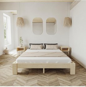 Resim Soft Model Vernikli Çam Ahşap Karyola Ve İki Komodin Set-210 160 x 200 CM 