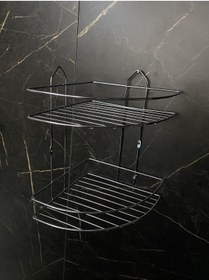 Resim RENKYAPI Üçgen Metal Renk 2 Katlı Köşeli Paslanmaz Krom Ikili Banyo Köşeliği Şampuanlık Köşelik Banyo Rafı 