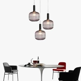 Resim Rsylight Retro Metal Siyah Füme Opal Camlı 3 Lü Dekoratif Sarkıt 