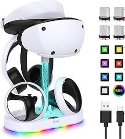 Resim LUNISSILY Playstation VR2 için Şarj Standı, Çok İşlevli Dikey PS VR2 Kulaklık ve Sense Denetleyicileri 10 RGB Işık Modlu Şarj Yuvası İstasyonu, PSVR Depolama Tabanlı Oyun Aksesuarları. 