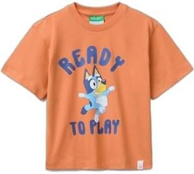 Resim Benetton Erkek Çocuk Turuncu Bluey Baskı Detaylı Yuvarlak Yaka T-Shirt 