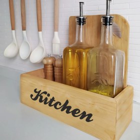 Resim Teda Retro Ahşap Kutu Organizer - Mutfak Düzenleyici - Dekoratif Kutu - Mutfak Rafı - Yağdanlık Kutusu 