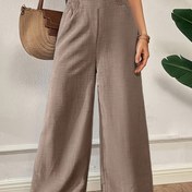 Resim Şık Düz Renk Geniş Bacaklı Pantolon - Shirred Tasarım, Tüm Mevsimler İçin Rahat, Yetişkin Günlük Giyim, Şık Kırmızı Pantolon, Bağcıklı Bel, Rahat Kıyafet|Shirred Detay|Bağcıklı Bel, Büyük Beden Pantolon 