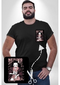 Resim Angemiel Nezuko Demon Slayer Siyah Büyük Beden Kadın Basic Minimal Baskılı Tişört Siyah 