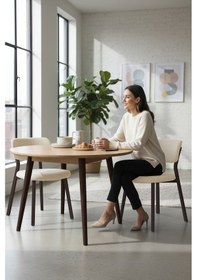 Resim Canisa Toldy Serisi 4 Adet Krem Bukle Kumaş Mutfak Sandalyesi Kahve Metal Ayak Krem Sandalye Ayaklar Kahve 