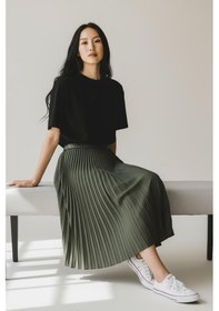 Resim Eren Style Pileli Pamuklu Dokuma Viskon Kışlık Etek 95 Cm - 38-48 Haki 