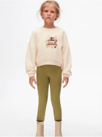 Resim Nk Kids Kız Çocuk Kışlık Pamuklu Esnek Yüksek Bel Lycralı Tayt-14738 Haki 