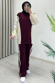 Resim T Moda Store Ekru Tex Garnili Stoperli Rahat Kalıp Spor Tesettür İkili Takım 