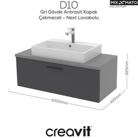 Resim Creavit D10 Next Lavabo Dolabı Çekmeceli 100 Cm Gri Gövde Antrasit Kapak Beyaz 