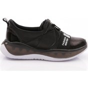 Resim Dgn P4 Kadın Yazi Detayli Spor Ayakkabi Siyah Rugan Beyaz 