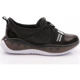 Resim Dgn P4 Kadın Yazi Detayli Spor Ayakkabi Siyah Rugan Beyaz 