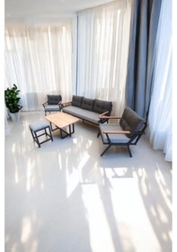 Resim Pilocca Bahçe Balkon Mobilyası Antrasit Gri 3+1+1 Sehpa Gri Pul Antrasit - Gri 