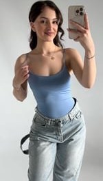 Resim İp Askılı Bodysuit Bebe Mavisi 