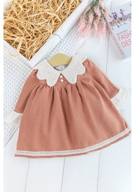 Resim Babymod Örgü Yakalı Kol Detaylı Gabardin Kız Bebek Elbise Tarçın 