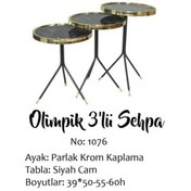 Resim Zigon Brc Küpe Model Sehpa Metal Bakır Gold Renk 3 Ayak Kırılmaz Cam Tabla El Yapım 