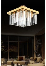 Resim İstanbul Avize Yasemin 40 Cm Kare Gold Kristal Taşlı Avize Altın 