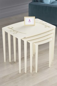 Resim Canisa Concept Katre Serisi Krem Mdf 4 Lü Gül Desenli Zigon Sehpa Takımı 