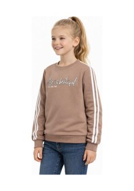 Resim Kız Çocuk Kol Şeritli Sweatshirt Bgl-st05269 Bej 