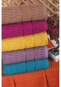 Resim 6 Lı Renkli El Yüz Pamuklu Jakarlı Havlu Seti 50 X 90 Cm Platin Çok Renkli 