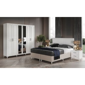 Resim GuneyStore Ücretsiz Montaj Komple Mdf Sport 6 Kapaklı Beyaz Yatak Odası Takımı Baza Dahil 