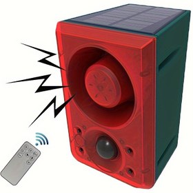Resim RUOCIN Güneş Eylem Sensörü Alarm - 130dB Köpek Çığlığı ve Tabanca Sesli Siren, Uzaktan Kumandalı Güvenlik Uyarı Sistemi için Ev, Villa, Bahçe, Tavuk Evi, Tarım, Ahır, Şarj Edilebilir Lityum Pil, 1200mAh, Açık Hava Güvenlik | Modern Alarm Sistemi | Güneş Şarjlı Alarm 