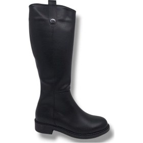 Resim İzlife 232 Kadın Siyah Uzun Fermuarlı Alçak Topuklu Çizme Siyah 