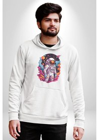 Resim Ay Mars Astronot Kadın Erkek Beyaz Kapüşonlu Sweatshirt Hoodie Beyaz 
