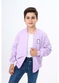 Resim Toontoy Kids Toontoy Erkek Çocuk Kolej Yaka Fermuarlı Cepli Nakış Baskılı Örme Hırka - 2 İplik Lila 