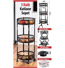 Resim Cornella 3 Katlı Katlanır Metal Siyah Tekerlekli Patates Soğanlık Siyah 