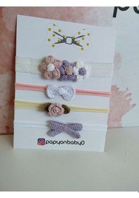 Resim Papyonbebek0 4'lü Set Örgü Motifli Saç Bandı - Çok Renkli - Organik & El Yapımı - 200300000464 Çok Renkli 