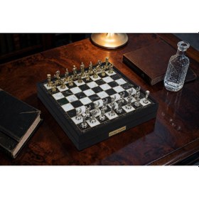 Resim Kişiye Özel Pegasus Figürlü Lüks Metal Satranç Takımı Mermer Desenli Sandıklı 20 Cm. Premium Set 