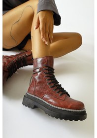 Resim Dylan Bordo Parlak Biyeli Bilek Askesuarlı Postal 001 