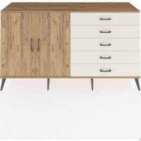 Resim Kronos Konsol 4 Raflı 5 Çekmeceli 2 Kapaklı 176x59x99 Çam-çam/aytaşı Atlas Çam/aytası - Atlas Çam 