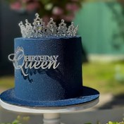 Resim 1 adet Zarif Taç Kraliçe Mutlu Doğum Günü Pasta Üstü - Altın ve Gümüş Akrilik Dekorasyon Kadın Doğum Günü Partisi için, Lüks Cupcake Üstü Parıltılı Tasarım ile, Doğum Günü Partisi Dekorasyonu 