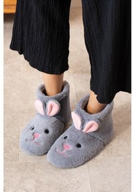 Resim Albishoes Kadın Tavşan Figürlü Gri Ev Botu Panduf Yumuşak Taban 001 