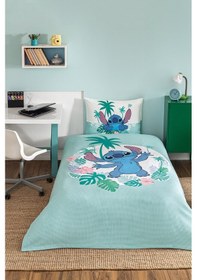 Resim Özdilek Stitch Summer Tek Kişilik Disney Lisanslı Lastikli Çarşaf Çocuk Nevresim Takımı Mint 