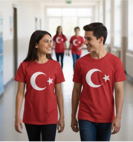 Resim Genel Markalar Unisex Çocuk Kırmızı Ay Yıldız Türk Bayraklı Kısa Kollu T-shirt tiwitibaby 