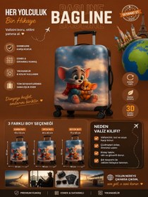 Resim Bagline Likralı Esnek Kumaş Tom ve Jerry Baskılı Dayanıklı Valiz ve Bavul Kılıfı 