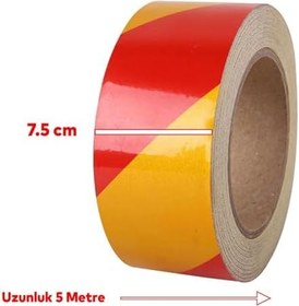 Resim Badem10 Reflektörlü Yapışkanlı Parlayan Fosfor Sarı Kırmızı Reflektif Düz Şerit Bant 7.5 cm 5 Mt İkaz Bandı 