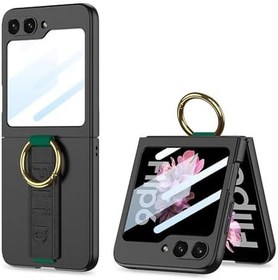 Resim PSR aksesuar Kılıf Kamera Korumalı Yüzüklü Zore Flip Ring Kıpta Kapak-Siyah Galaxy Z Flip 6 ile uyumlu 