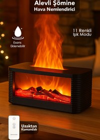 Resim mimtec Şömine Hava Nemlendirici - 250 ml Kumandalı Işıklı Buhar Makinesi Aroma Difüzörü Aromaterapi 
