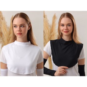 Resim Melodi Scarf Kadın Tesettür Siyah Beyaz 2 Adet Boyunluk 
