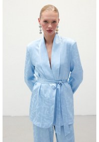Resim Sateen Jakar Saten Ceket - Mavi-136304 Mavi 