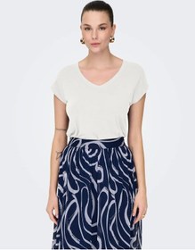 Resim Only Onlrilla S/s V-neck Top Kadın T-shirt 15315776 Ekru 