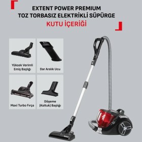Resim Tefal Premium Power Toz Torbasız Elektrikli Süpürge - Kırmızı Maxiturbo Başlık Üstün Performans ve Emiş Gücü 