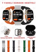 Resim Bakeey Watch Ultra 7 Kordonlu Watch 8 Ultra Akıllı Saat Kasa Koruyucu Kırılımaz Cam Kulaklık Hediyeli 