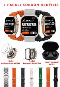 Resim Bakeey Watch Ultra 7 Kordonlu Watch 8 Ultra Akıllı Saat Kasa Koruyucu Kırılımaz Cam Kulaklık Hediyeli 