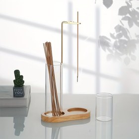 Resim 8 Yuvalı Cam Tütsü Yakıcı Metal Tel Tutucu ile - Tersine Kullanılabilir Bambu Görünümlü Taban, Elektrik Gerektirmez, Yaratıcı Minimalist Ev Dekoru İçin, İç/Dış Mekan Kullanımı, Dış Mekan Kokusu Çözümü, Zarif Tasarım, Doğal Estetik 