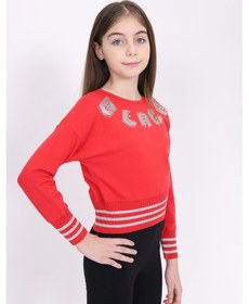 Resim Toontoy Kız Çocuk Sweatshirt Black Varak Baskılı Kırmızı 