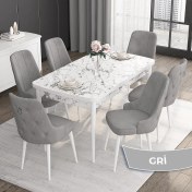 Resim Canisa Concept Noa Serisi,80 x 132 cm Açılabilir Mdf Masa,beyaz Mermer Desen Mutfak Masa Takımı, 6 Sandalye Gümüş Halkalı 